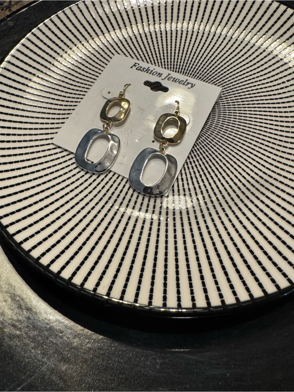Fashion Jewelry Two-Tone Linked Drop Earrings - Gold and Silver